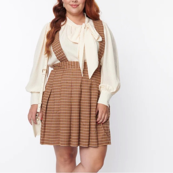 Unique Vintage Skirts Unique Vintage Browntweed Plaid Pleated